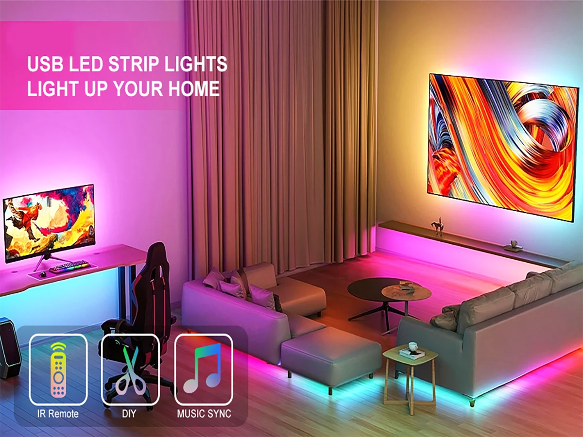 1set USB power LED strip light with 44 keys remote and bluetooth APP control music sync color chang timer set up for home decor