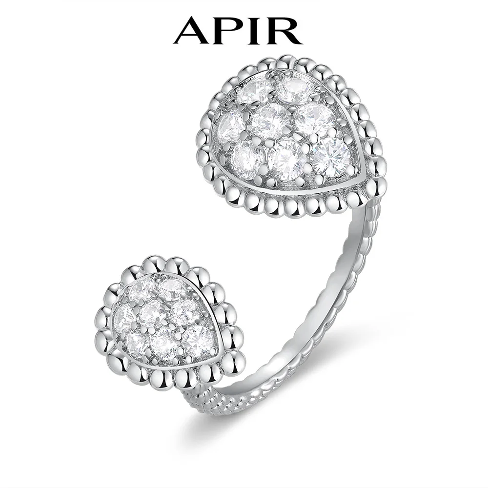 

APIR Hot Trend Brand Luxury Jewellery Woman Open Rings Rose Gold Water Drop Opening Adjustment Zircon k Gold Ring for Party