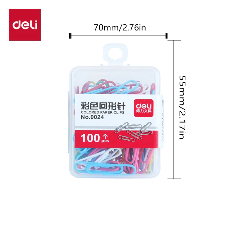 Deli Paper Clip Office Supplies Paper Clip Creative Color Metal Nickel Plated Bookmark Box Set Document Binding 100 pieces/box