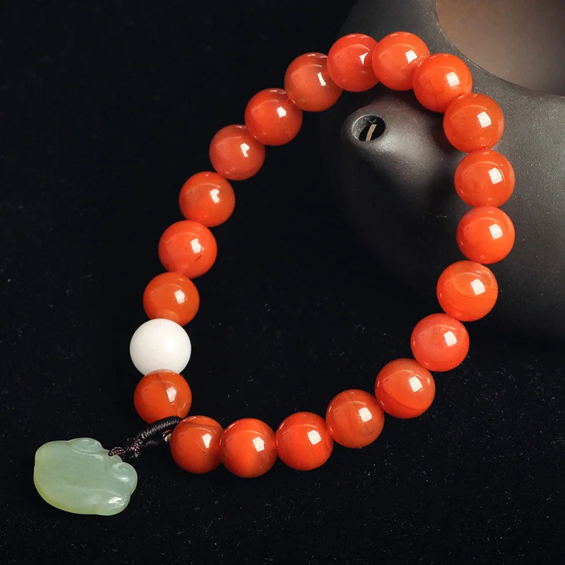 Original Chinese Natural South Red Agate Bracelet Hetian Jade DIY