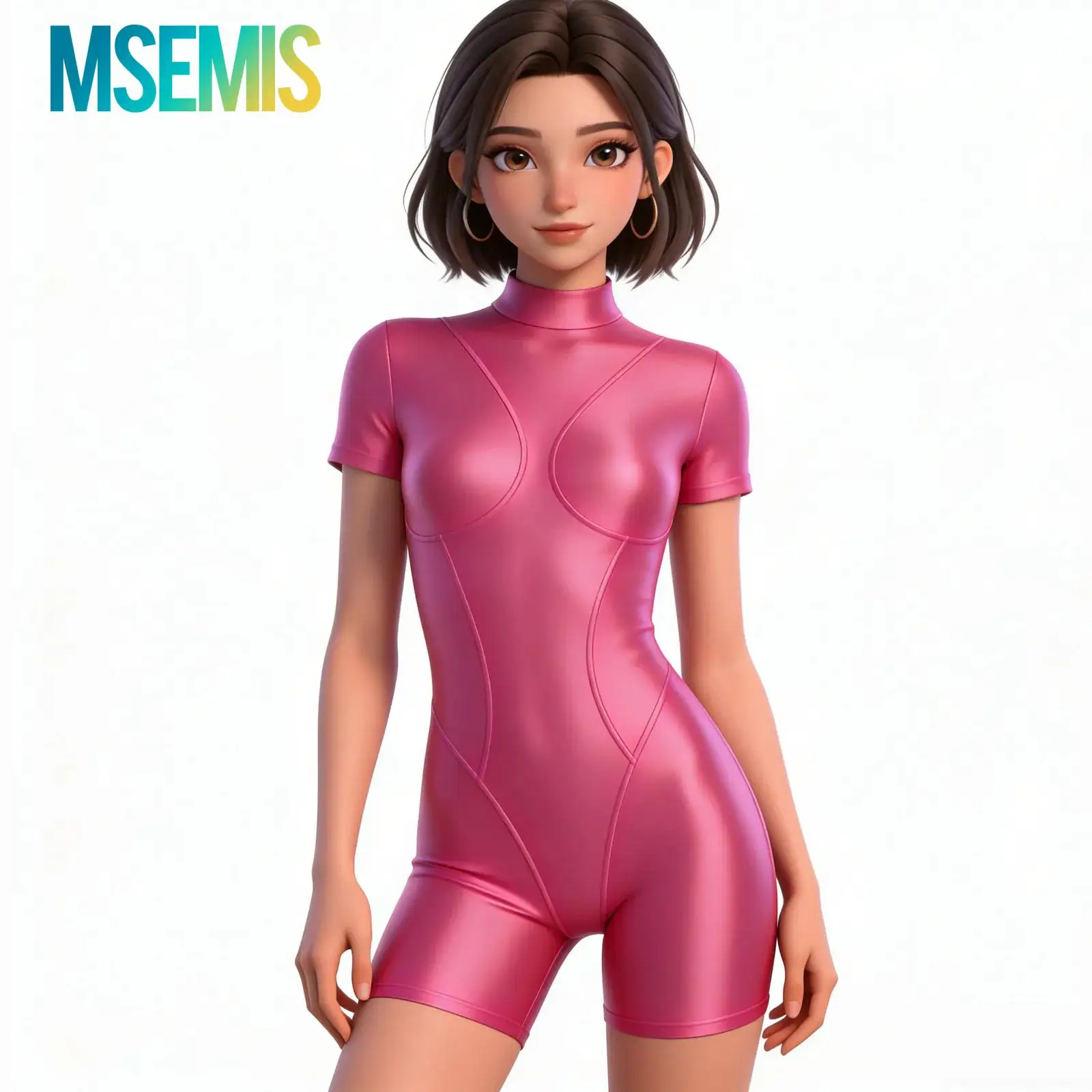 Womens Oily Glossy Swimsuit One-piece Short Sleeve Backless Slim Fit Unitard Bodysuit One Piece Swimwear Beach Bathing Suit