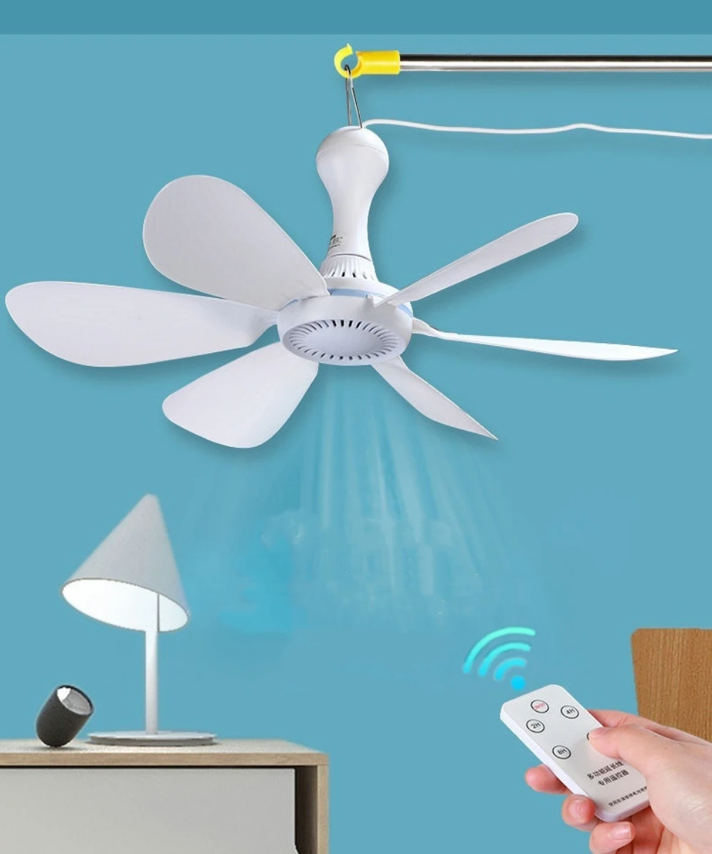 Ceiling Fan Canopy Silent 6 Leaves USB Powered  with Remote Control Timing 4 Speed Hanging for Camping Bed Dormitory Tent New