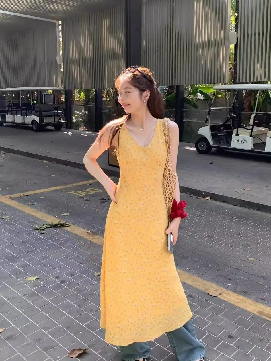 فساتين نسائية بدون أكمام بوهو ربيعية من الشيفون بنقاط دائرية مطوي حلو رومانسي شبابي جميل جميل ناعم متعدد الألوان للأعمال #6