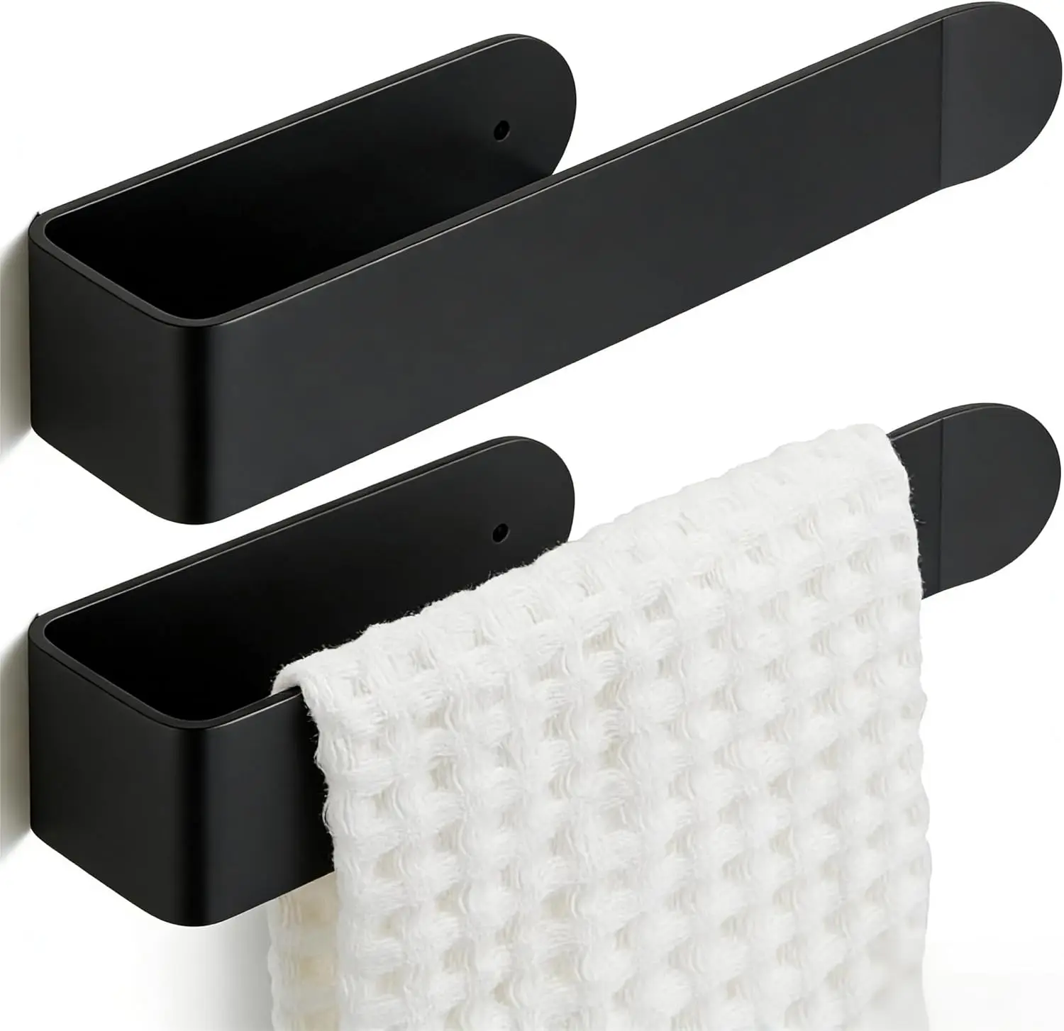

8 Inch 2 Pack Self Adhesive Towel Holder, Rustproof Aluminum U-Shape Bar for Bathroom Wall, Black