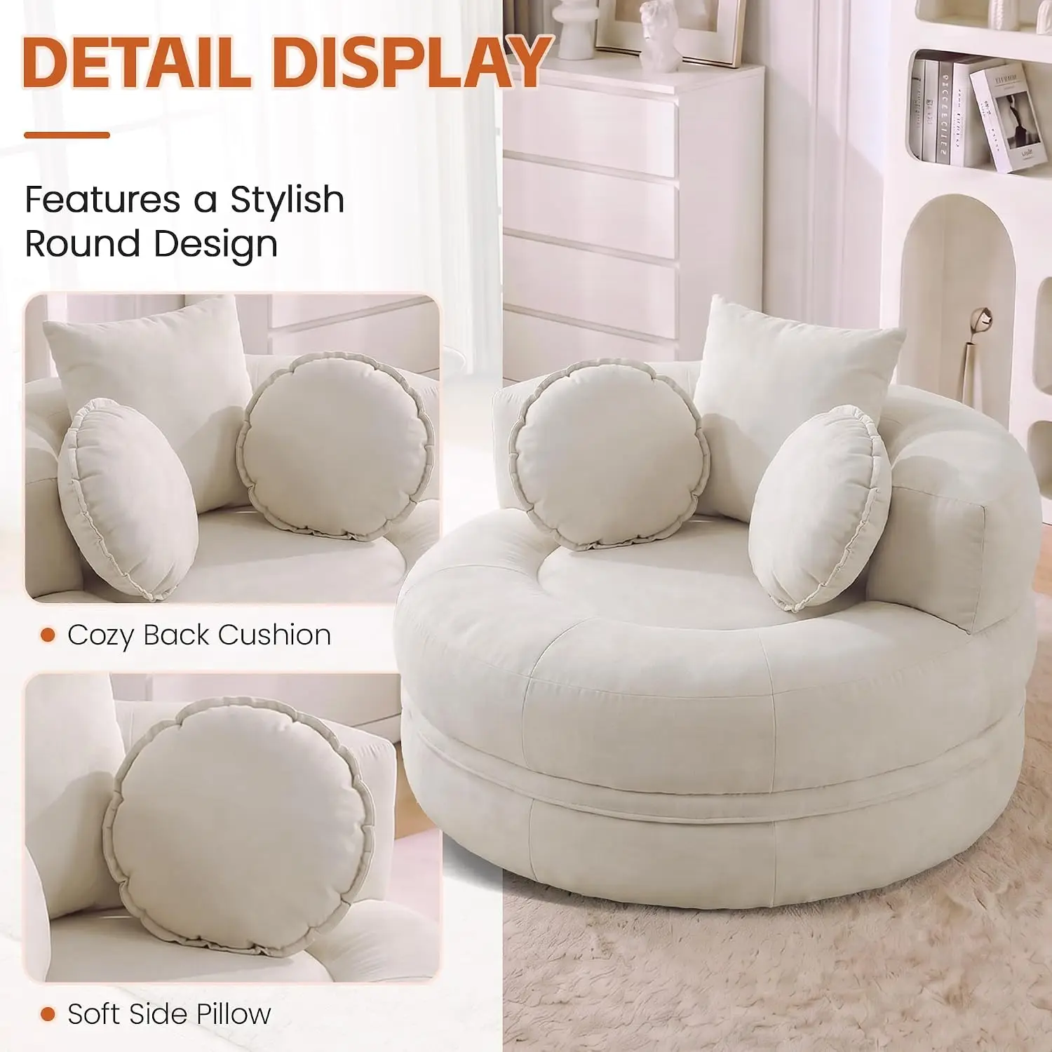 Boneless Convertible Round Floor Sofa with Expandable Seat, Customized