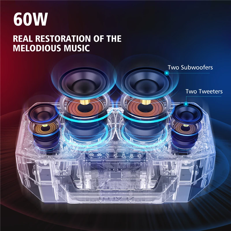 ZEALOT-S57 Портативный Bluetooth-динамик Громкий Bluetooth-динамик мощностью 60 Вт со стереозвуком, звуковая коробка высокой мощности, для вечеринки, на открытом воздухе