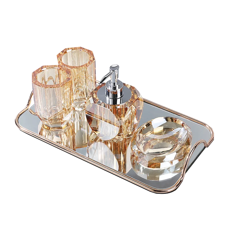 Crystal Bathroom Amenity Set Luxury Toilet Hand Sanitizer Bottle Mouthwash Cup Soap Dish Storage Tray Bathroom Accessories New