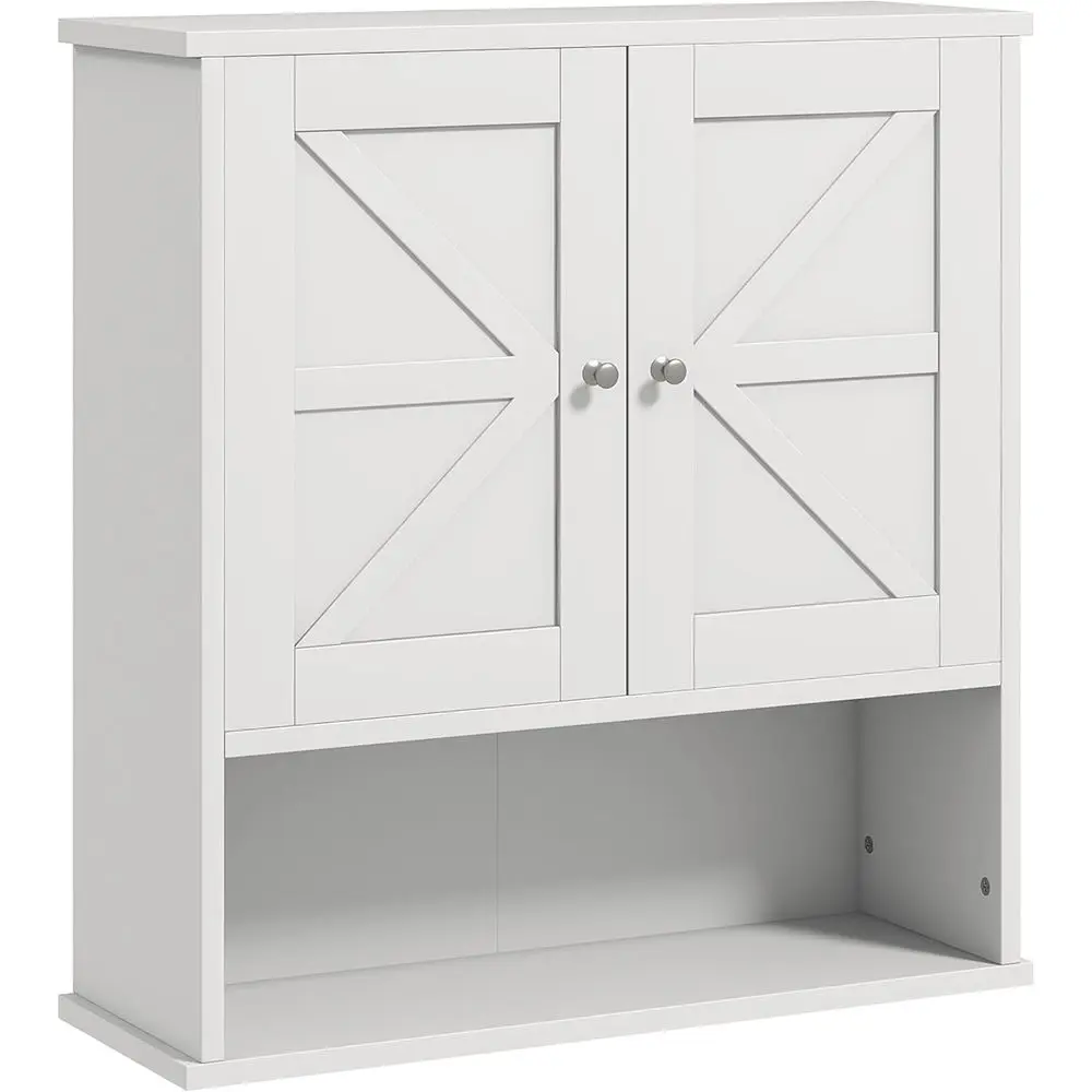 

Белый настенный шкафчик для медикаментов с открытыми и регулируемыми полками для хранения в ванной или прачечной