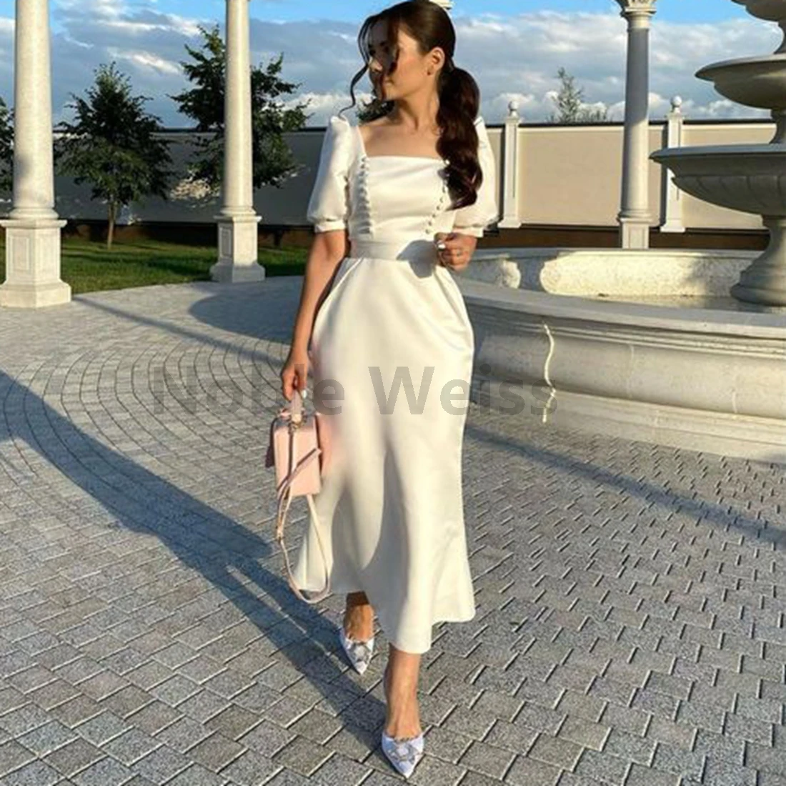 

Атласное платье для выпускного вечера длиной до чая с квадратным воротником, свадебное платье русалки на заказ