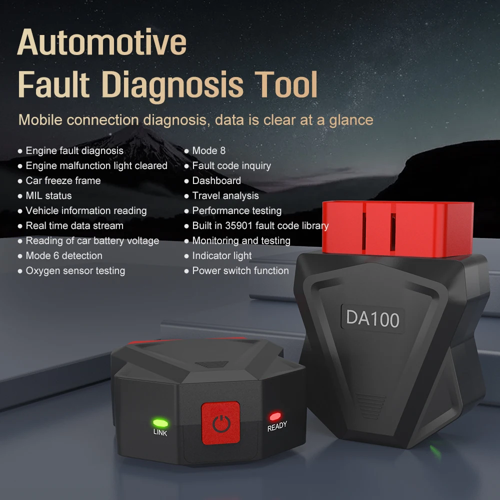 

DA100 Автомобильный считыватель кодов OBD2 Сканер OBD 2, инструменты для автоматической диагностики, стирающий код неисправности, тест батареи двигателя, автоаксессуары с переключателем