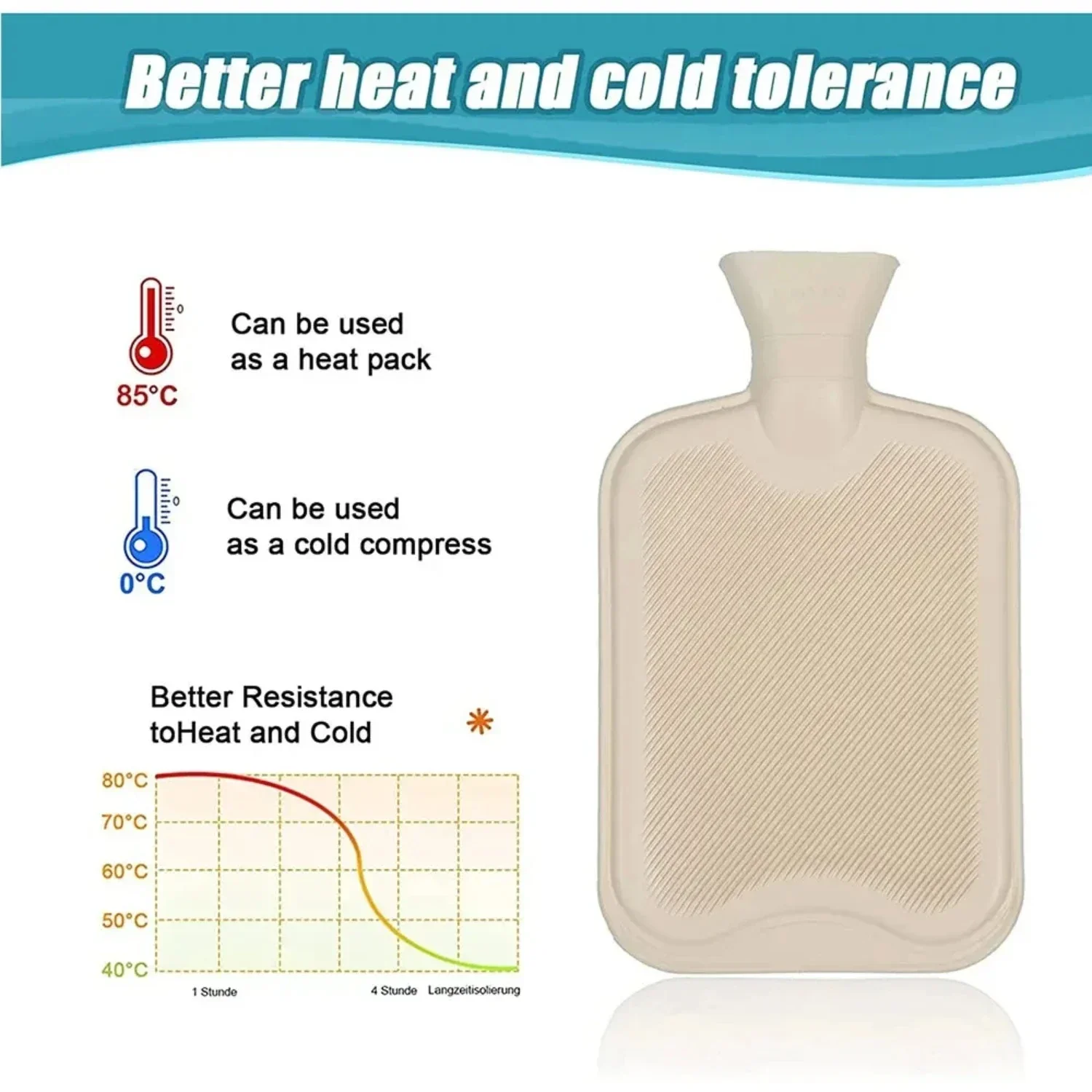 Saco de água quente com proteção contra cintura, design alongado para maior conforto e calor superior, quente e aconchegante, luxo