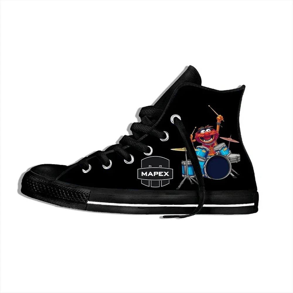 Tênis respiráveis casuais para homens e mulheres, sapatos leves de pano alto, Animal Drummer Show, Muppet Drum Novidade Design, moda quente