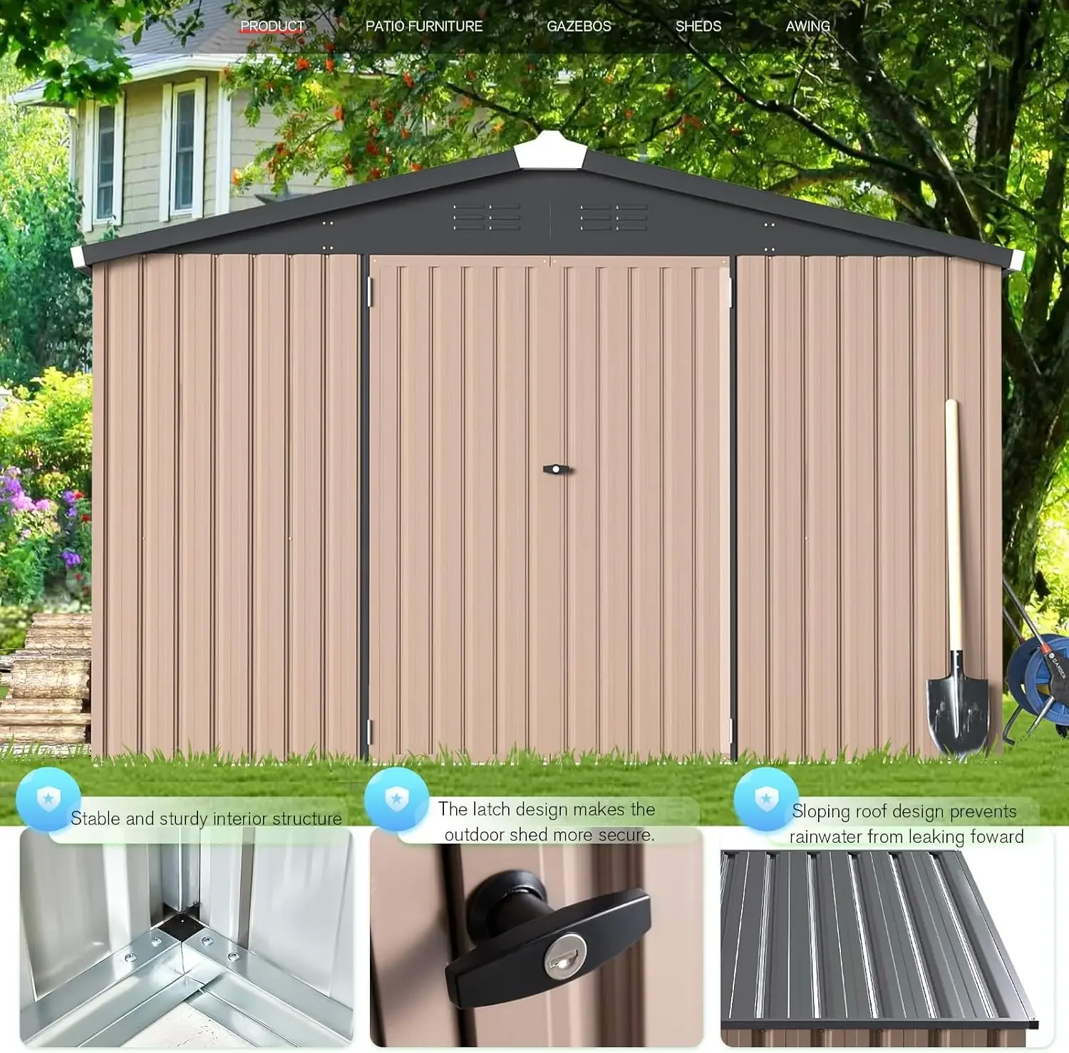 Outdoor Storage with Lockable Doors, Large Steel Yard Shed, Utility and Tool Storage for Garden, Backyard, 10 in x 14 in