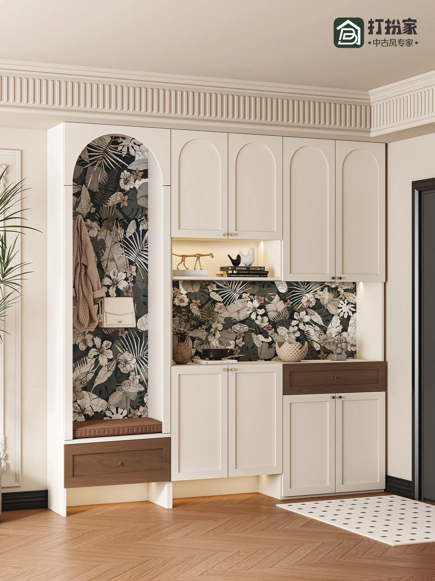 C13-shoe storage cabinet integrated wall-mounted foyer cabinet household door storage medieval style entrance cabinet