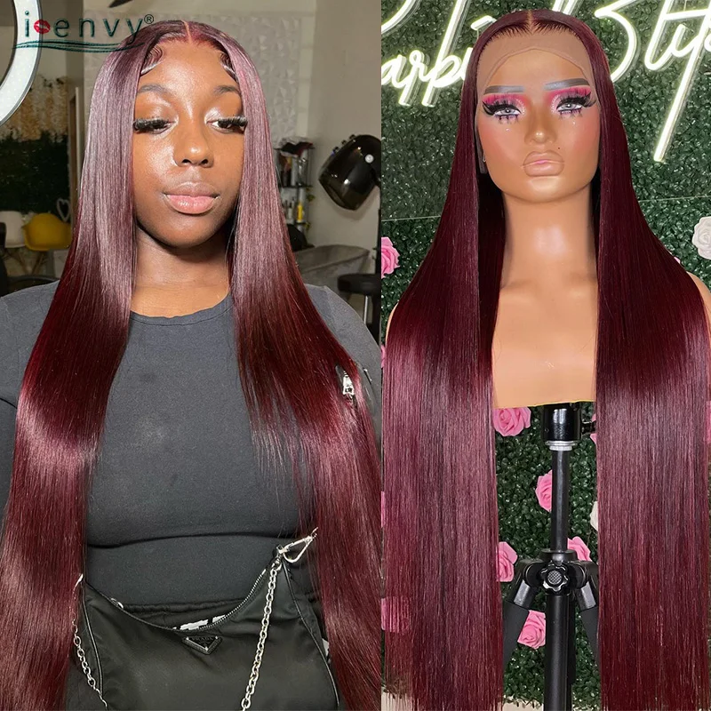 Burgundy 13X6 Hd Lace Frontal Human Hair Wigs Straight Red 13X4 Lace Front Wigs Human Hair For Women Pre Plucked 99J Colored Wig