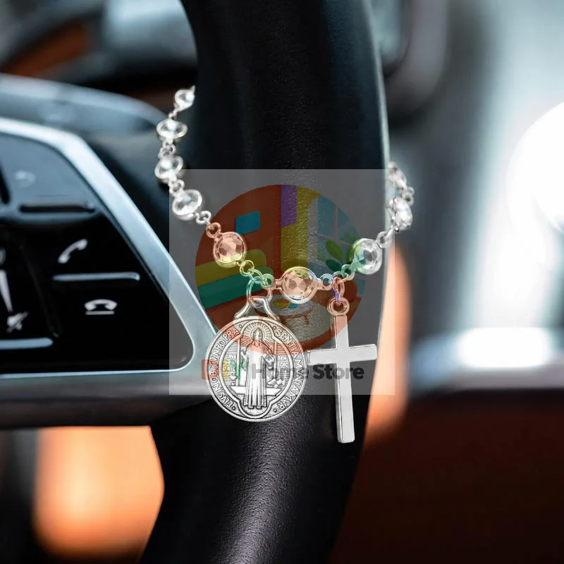 St. Benedict Cross Pendant Protection Rosary Car Accessory Lightweight Religious Interior Decoration for All Vehicle Types