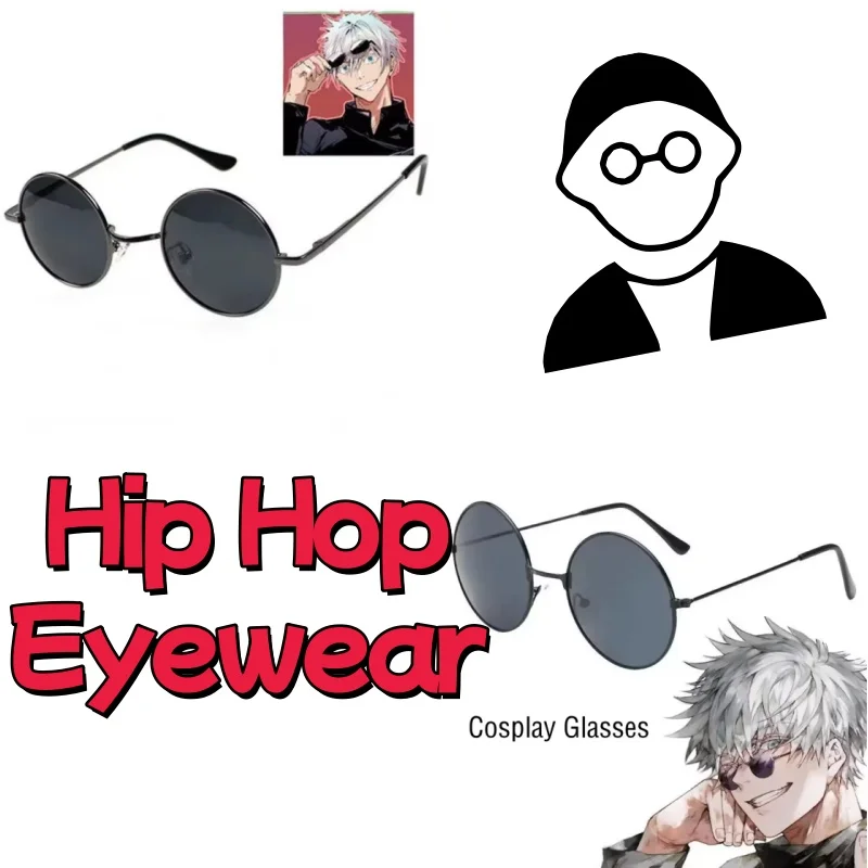 

Очки в стиле хип-хоп для женщин и мужчин, модные уличные диско-вечерние винтажные круглые черные металлические солнцезащитные очки для косплея, аниме-очки, реквизит для выступлений