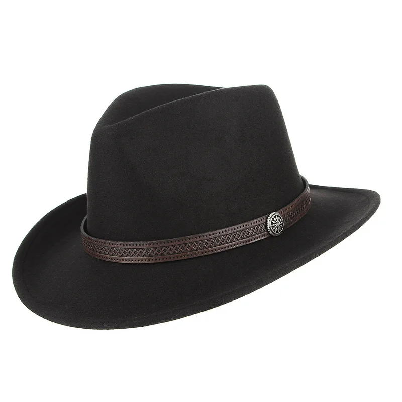 Fashion Women Men Fedoras Western Cowboy Hat Lady Sombrero Hombre Metal Piece Decoration Cowgirl Jazz Sun Caps Size 57CM