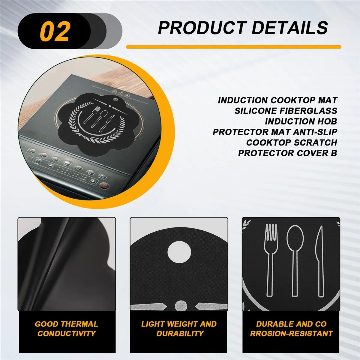【ELEVATE LIFE】Induction Cooktop Mat Silicone Fiberglass Induction Hob Protector Mat Anti-Slip Cooktop Scratch Protector Cover B