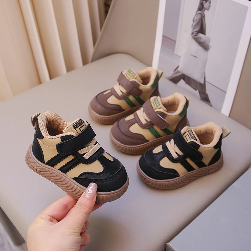 

Children's Flat Casual Shoes Students Shallow Stripes Girls Sneakers Leather Kids Shoes for Boys Patchwork Footwear school shoes