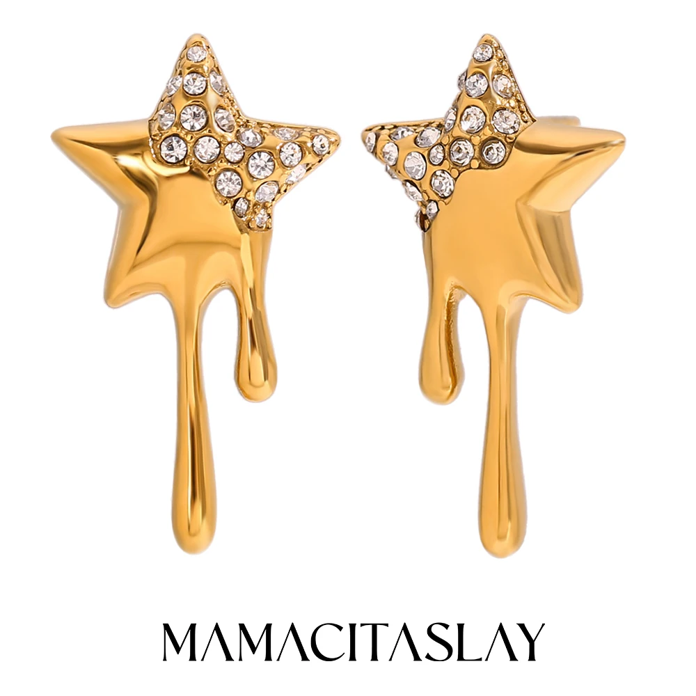 MamacitaSlay Sweet Sparking Gold Plated silver Color Star Stainless steel earrings woman Daily Waterproof Jewelry choice items