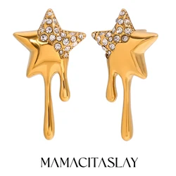 MamacitaSlay Sweet Sparking Gold Plated silver Color Star Stainless steel earrings woman Daily Waterproof Jewelry choice items