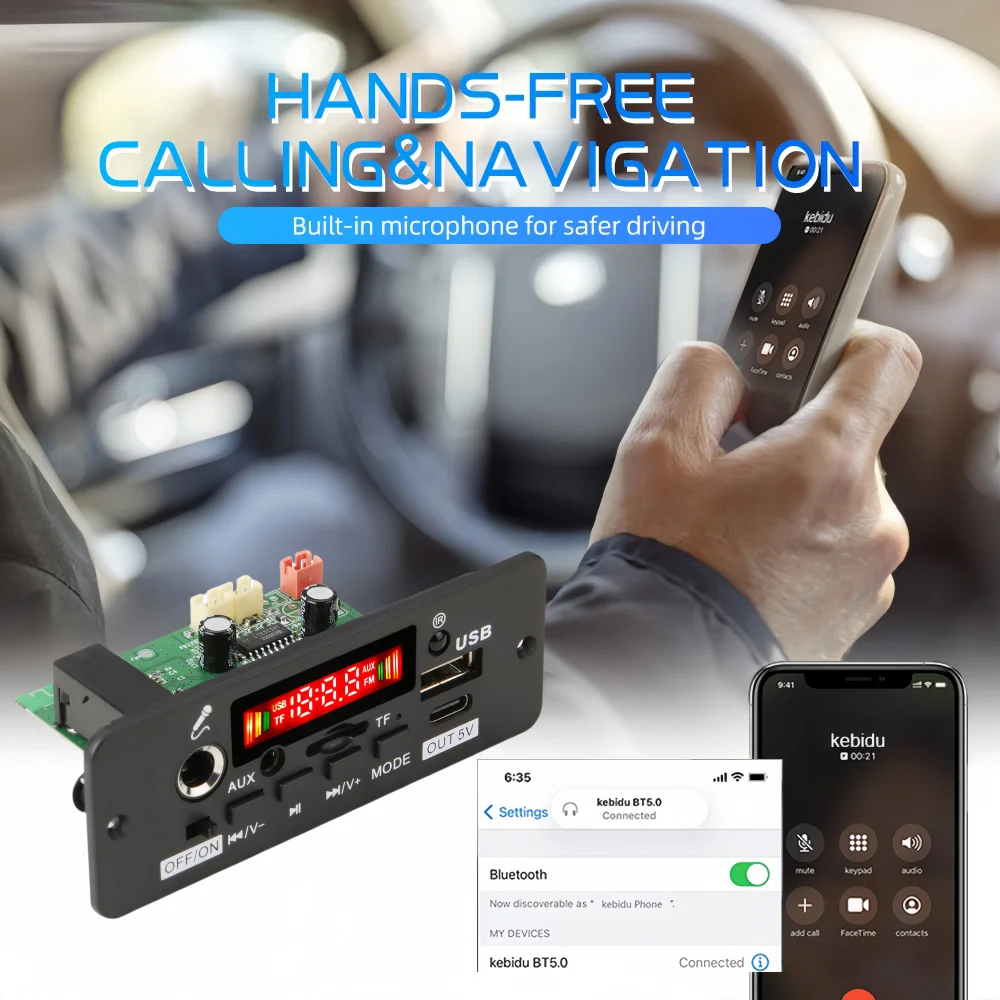 50W amplificatore Bluetooth MP3 Decoder Board 12V 18V Car MP3 Player USB FM cartella di registrazione microfono di commutazione controllo vivavoce