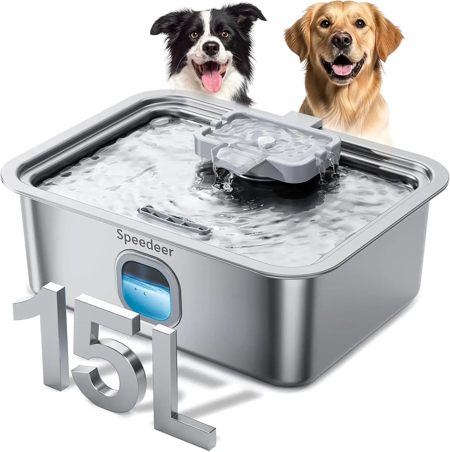 

4Gal/15L Stainless Steel Dog Water Fountain for Large Dogs, Automatic Pet Bowl with Multi-Filtration & Quiet Operation