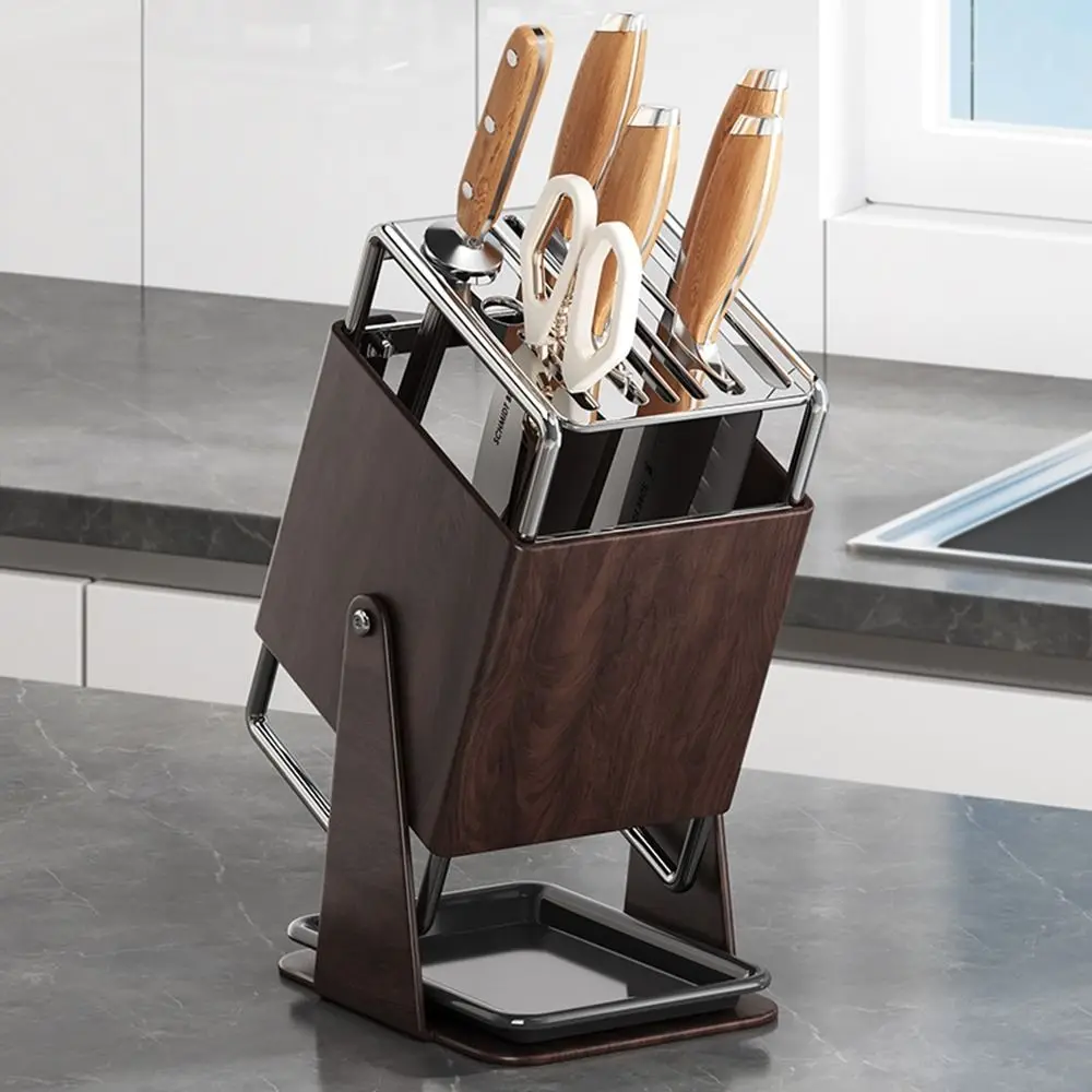 

Stable Stainless Steel Cutter Holder Rotatable Anti-slip Chopstick Bucket Large Capacity Space Saving Kitchen Storage Rack