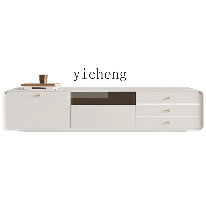 

ZC TV Cabinet Solid Wood Modern Minimalist Living Room Paint Cream Wind Floor TV Cabinet and Tea Table Combination