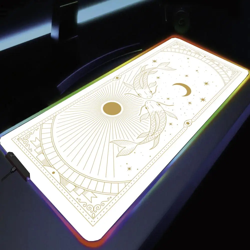 

Japanese Koi Mouse Pad Large RGB Gaming Mousepads LED Light Locked Edges Game Accessories Table Pads PC Keyboard Mat XXL 90x40cm