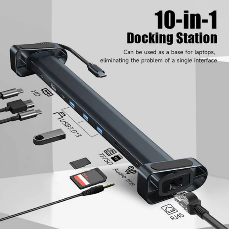 10-in-1 HUB Expandable Hub 3.0  Laptop Docking Station Desktop Stand with Type-C and Thunderbolt 4 for USB Ports and Ethernet
