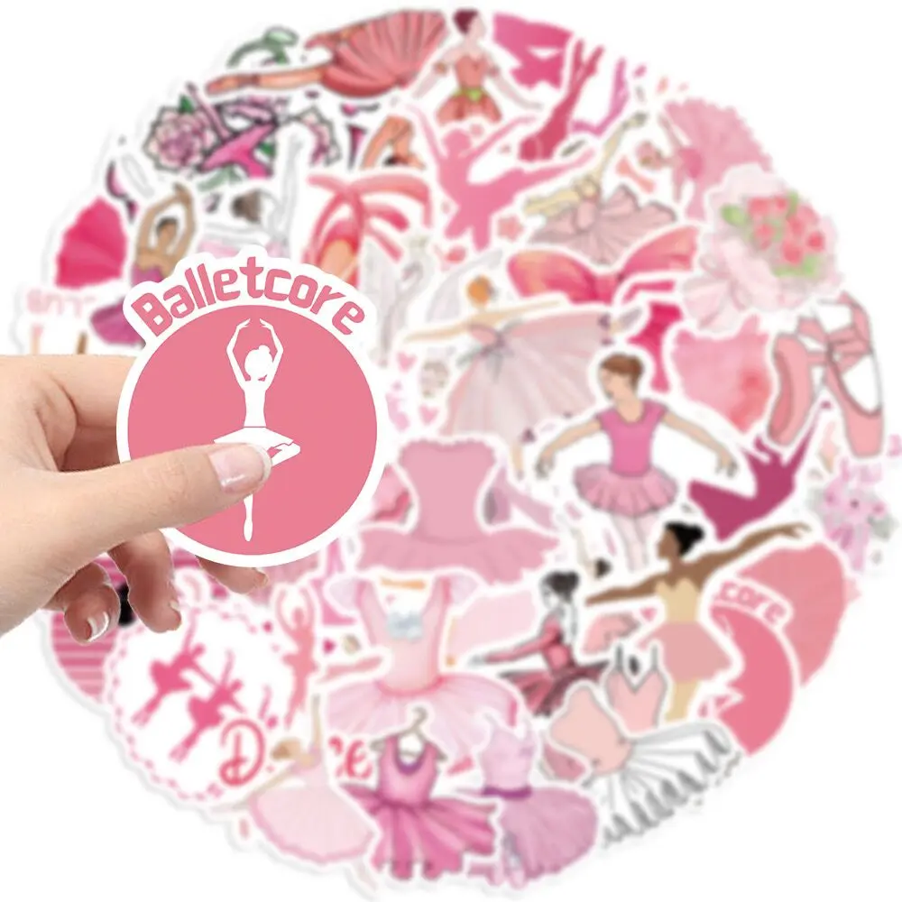 10/50pcs Cute Pink Ballet Girls Stickers estetica Ins Kawaii Art decalcomanie giocattolo fai da te telefono chitarra Laptop bagagli Skateboard