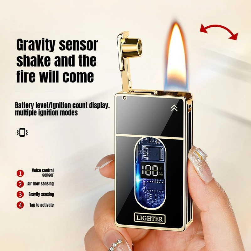 

Ветрозащитная керосиновая зажигалка с голосовым управлением, цветной атмосферной подсветкой, цифровым дисплеем заряда батареи и электрическим зажиганием Type-C