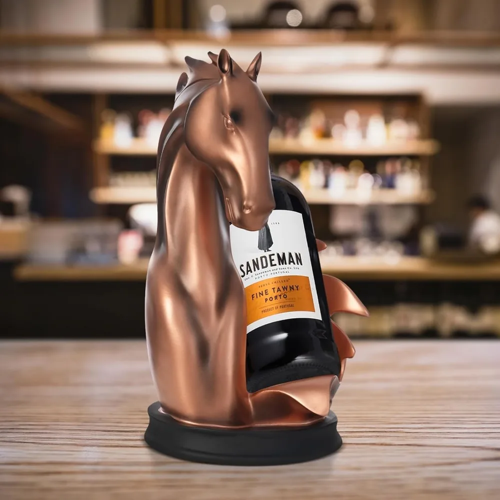 Wine Bottle Holder Wine Display Racks Tabletop Resin Horse Statue Home Kitchen Wine Cellar Decorative Storage Shelf