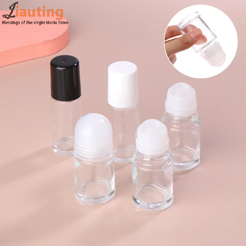 30/50ml Empty Glass Refillable Roll On Bottles Plastic Roller Bottle Leak-proof Cosmeitic Containers For Essential Oil Perfumes