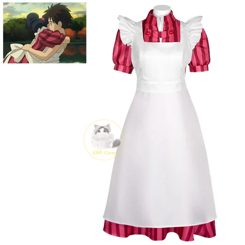 Movie Kiriko Cosplay Costume The Boy and The Heron Cosplay Red Dress Apron Girls Uniform New Anime Cos Halloween Party Full Set