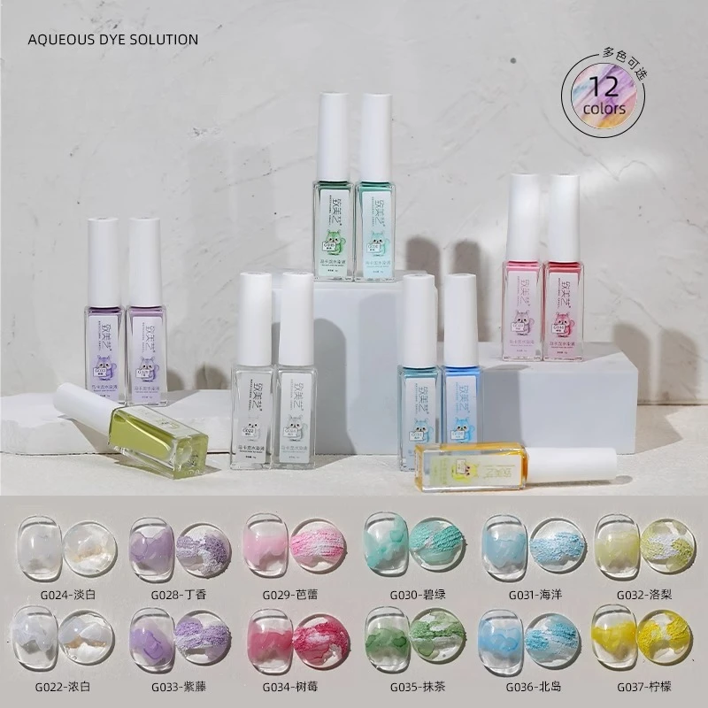 

12 цветов Macaron для ногтей с цветущим жидким воздухом и сухим дизайном ногтей, акварельные чернила с эффектом дыма, лак для ногтей, гель-лаки