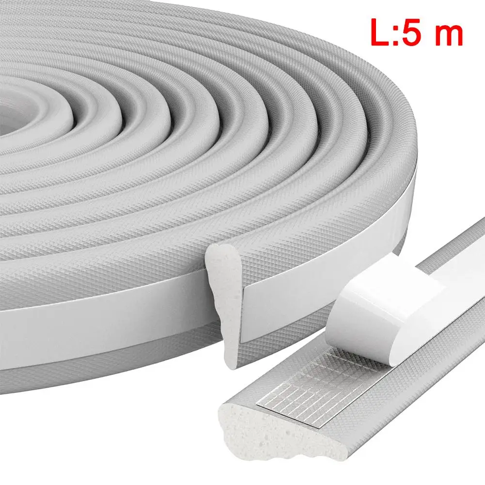 Door Draft Stopper Soundproof Weather Stripping Polyurethane Foam Leather Cover Wind Blocker for Windows and Doors Seal Strip
