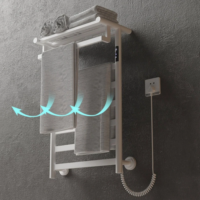 Carbon Fiber Electric Towel Warmer Stainless Steel Bathroom Heater All-in-One Heated Towel Rail Quick Drying Bath Towel Holder