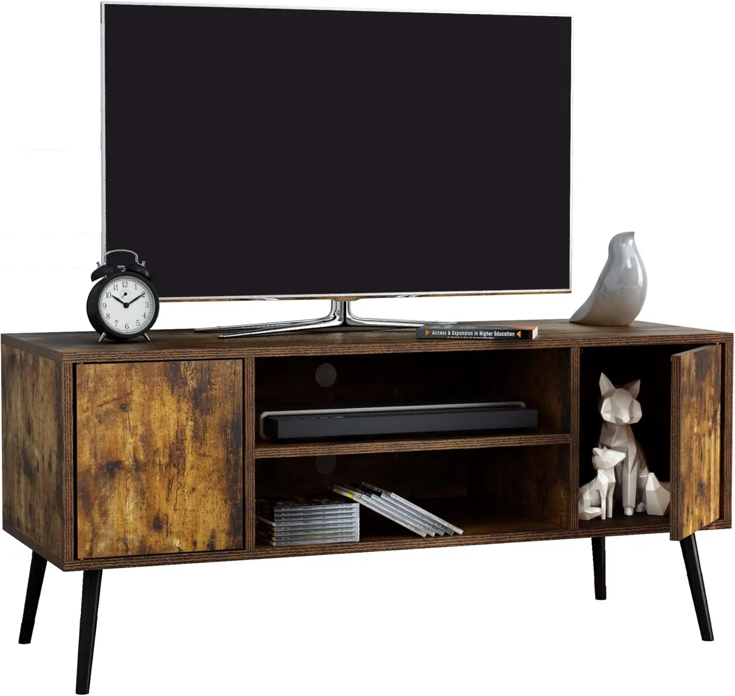 Industrial TV Stand for 55 Inch TVs,TV Bench TV Cabinet Media Cable Box Gaming Console Table with Open Shelves,Mid-Centur