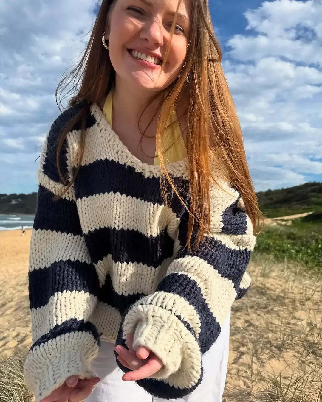 Striped Knit Sweater Women Fashion Irregular Collar Off-shoulder Long Sleeve Loose Pullover Autumn Ladies Street Daily Sweaters