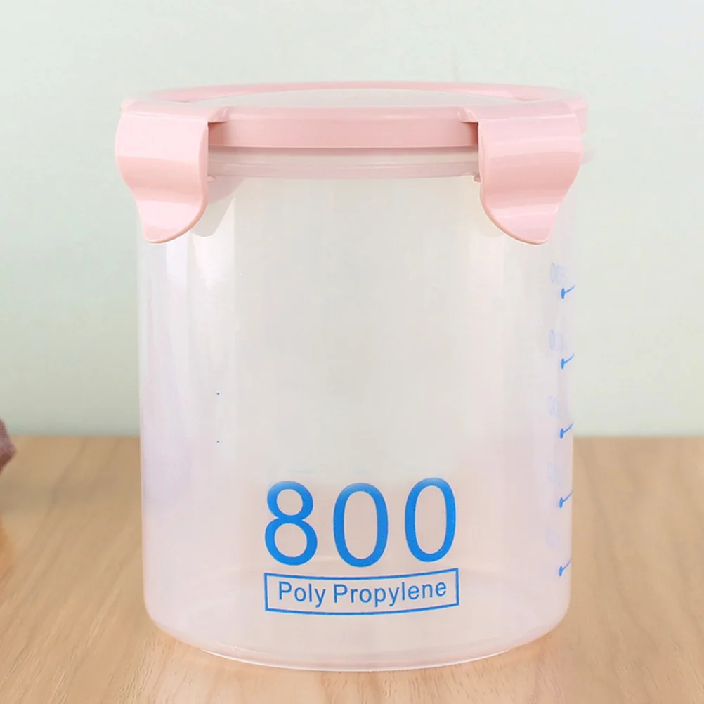 

Side Locking Lids Food Storage Container Pink 800ml Airtight Leakproof Plastic Storage Bottle for Cereal Flour Sugar Rice Snacks