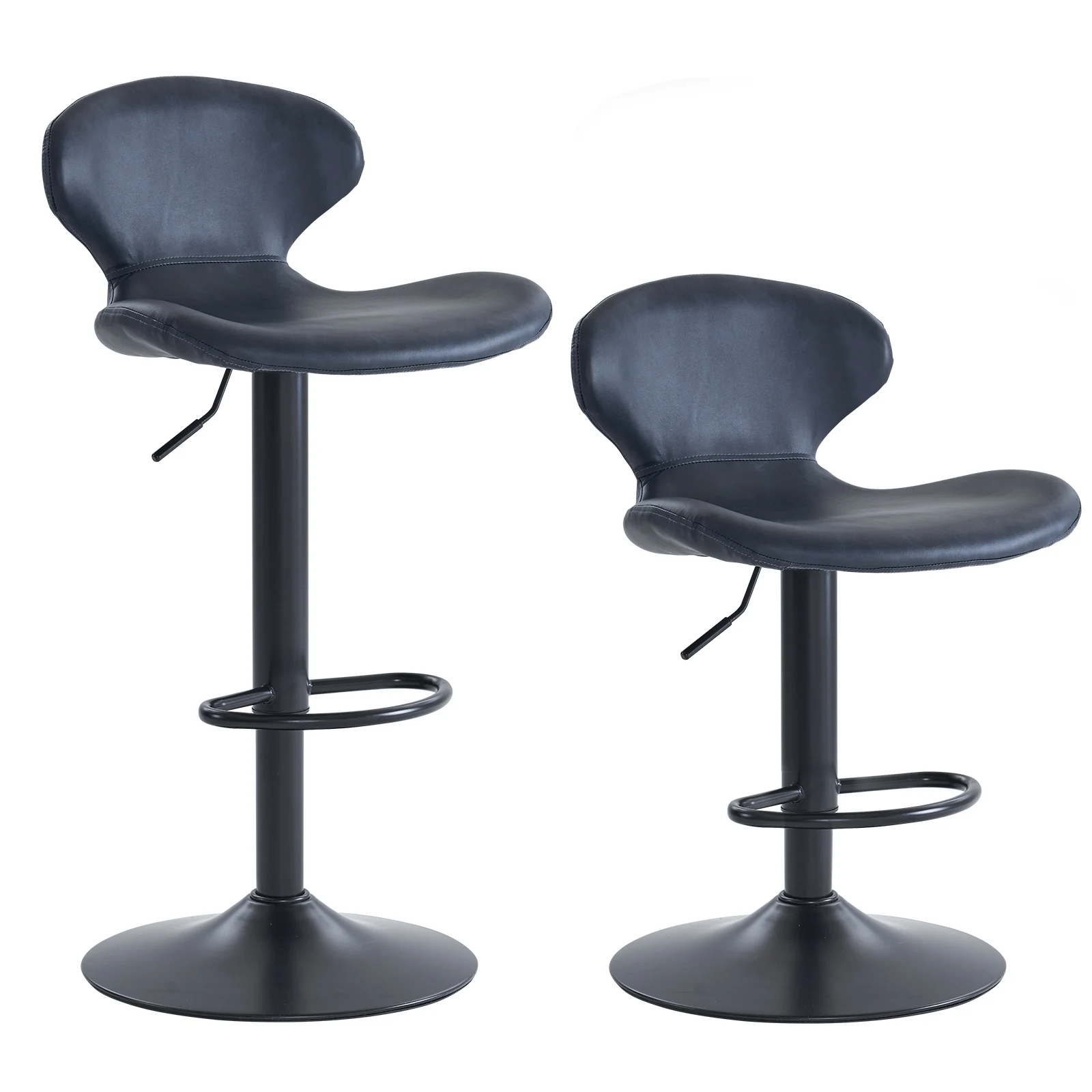 

Swivel Adjustable Barstool Set of 2 Leather Low Back Height Stools with Metal Legs Armless Bar Chairs for Kitchen Dining Room