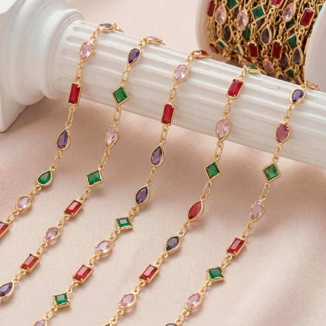 1 Meter unregelmäßige Zirkon-Kristallperlen, Charms-Kette, Kupferschmuckketten für die Herstellung von Halsketten, Armbändern, DIY-Komponenten, Zubehör – Detail 1
