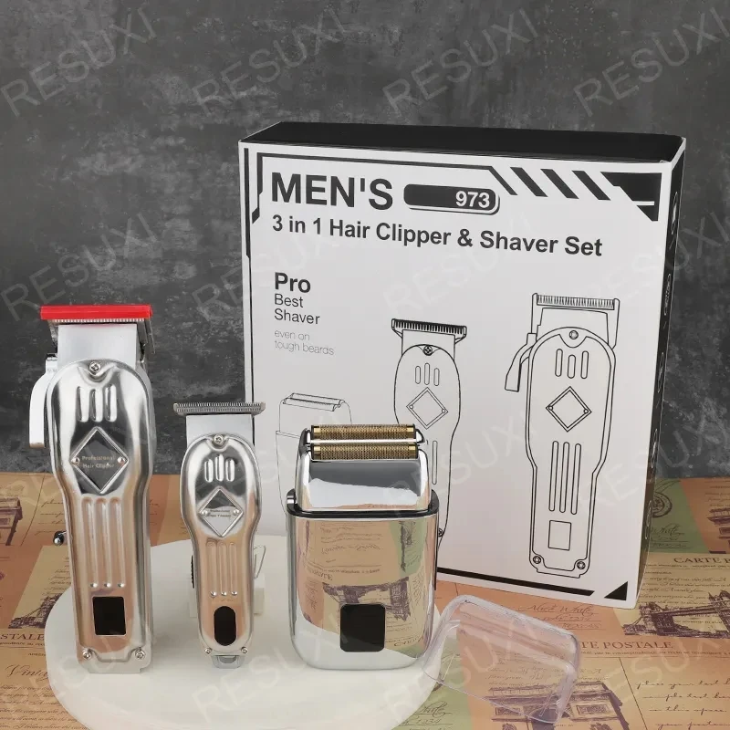 RESUXI-3 em 1 barbeador elétrico para homens, aparador de pêlos, grooming set, barbearia, 3 pcs, novo, 973