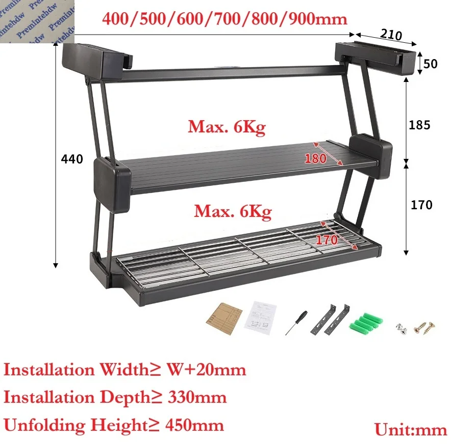 1Pc Under Wall Cabinet Retractable Folding Shelf Double Tiers Storage Organizer
