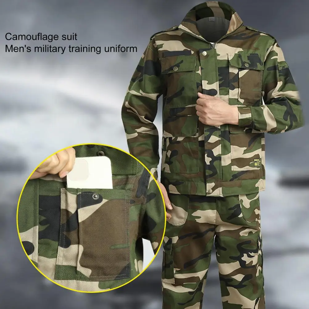 Popular Work Clothes Suit Dirt Resistant Camouflage Print Button Cuff Men Coat Pants for School