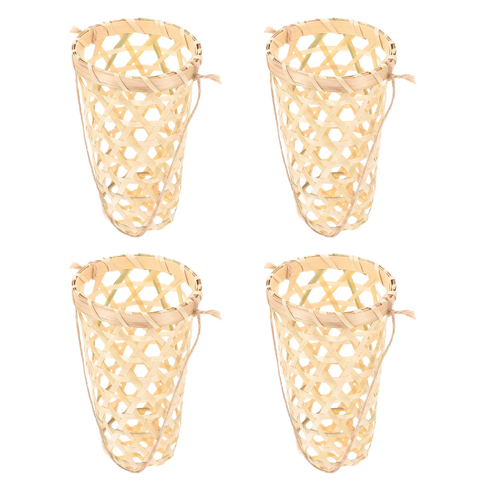 4Pcs Bamboo Wall Hanging Planter Rustic Woven Basket Flower Holder for Living Room Entryway Porch Faux Plants Dried Flowers