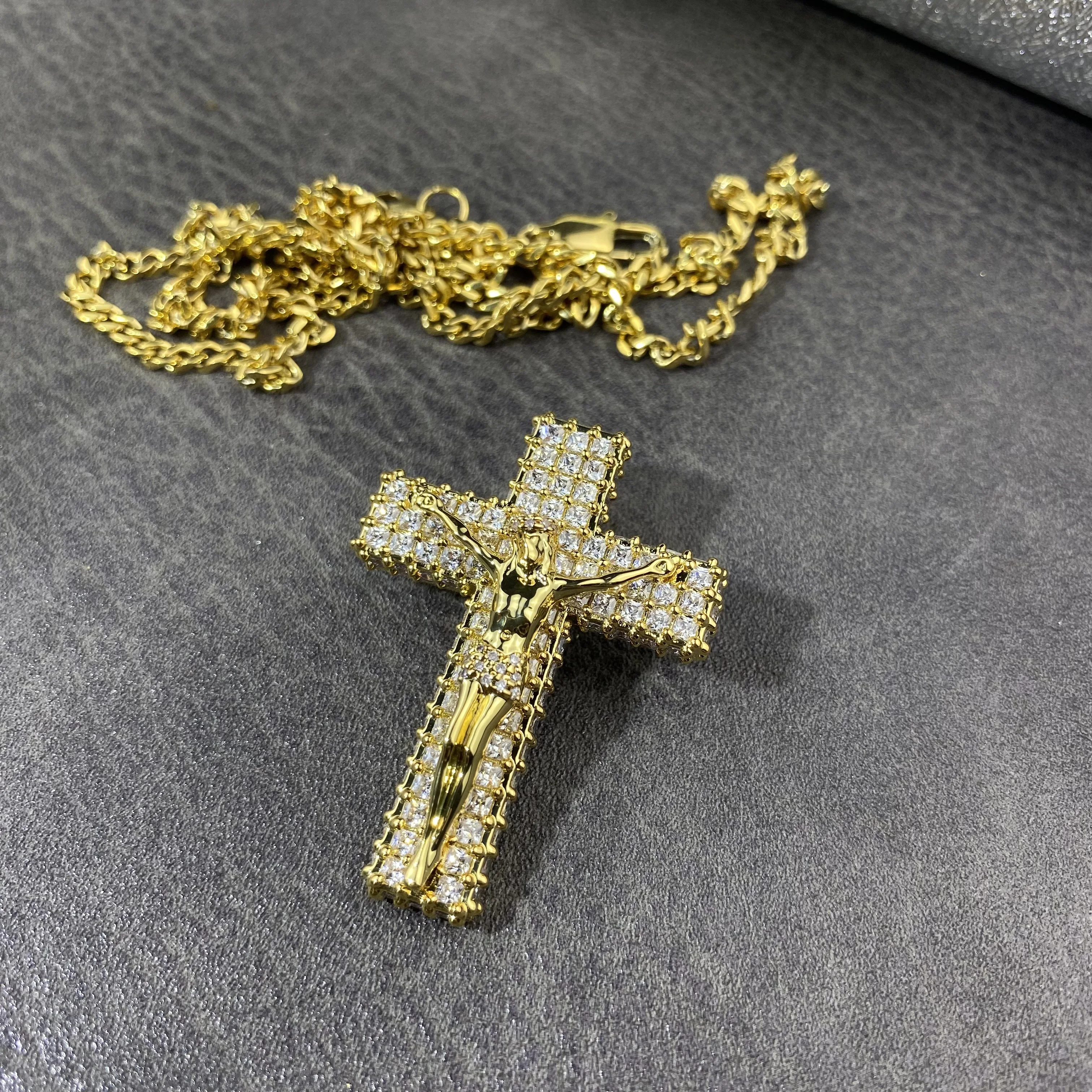 Hip Hop Jesus Necklace Hip Hop Cross Jesus 18kSilver Gold Color Pendant Necklace Jesus Christ Cross Pendant Jewelry